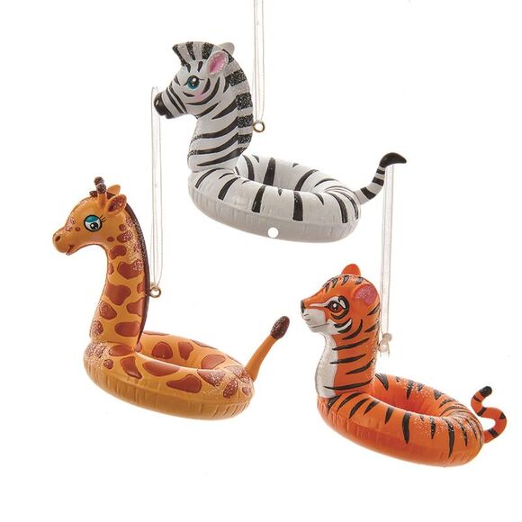 Jungle Animals Zebra Giraffe Tiger Floats Christmas Holiday Ornaments Set of 3 - Picture 1 of 4